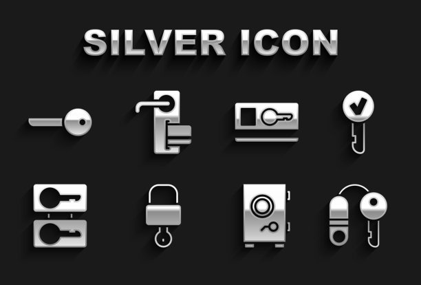 设置锁和钥匙，钥匙，房子，保险箱，铸造钥匙，卡片和数字门锁图标。向量图片下载