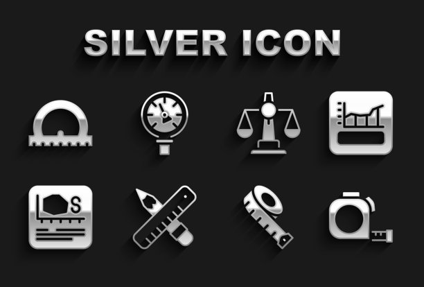 集交叉尺子和铅笔，图形，时间表，图表，图表，轮盘赌建设，卷尺，面积测量，正义的尺度，量角器和压力水表图标。向量图片下载