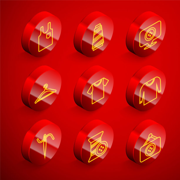 集线无袖t恤，缝纫线，位置裁缝店，衣架衣柜，毛衣，针缝制与和按钮图标。向量图片下载