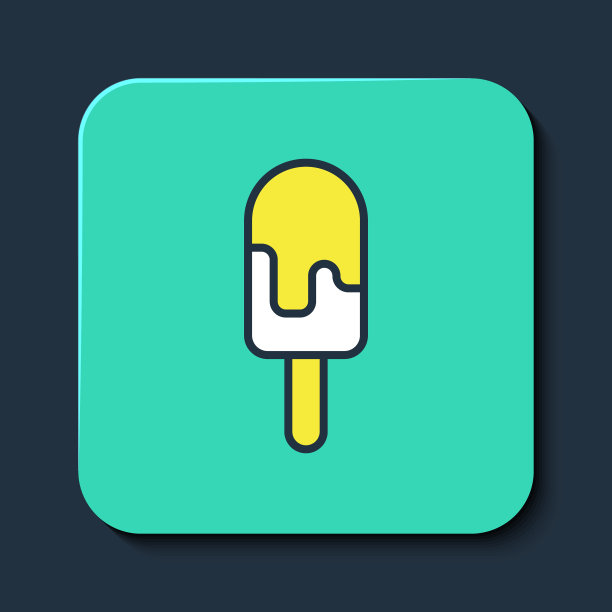 填充轮廓冰淇淋图标孤立的蓝色背景。甜蜜的象征。绿松石方形纽扣。向量图片下载