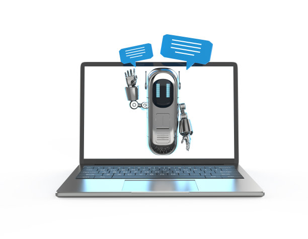 聊天机器人或助理机器人聊天与笔记本电脑上的语音气泡图片下载