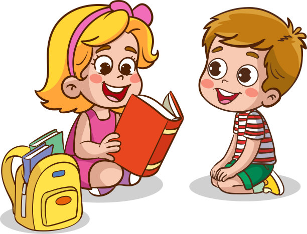 可爱的孩子一起阅读矢量图片下载