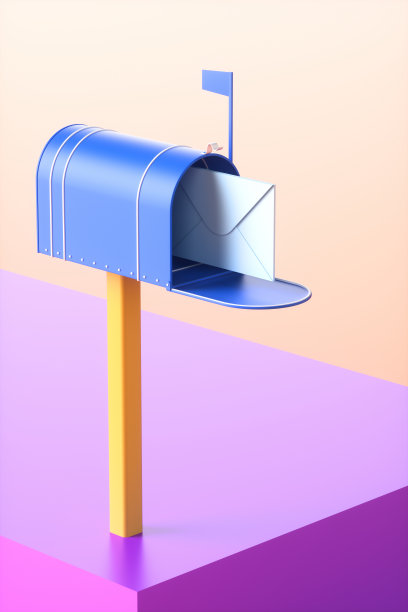 邮箱概念与信件信封在橙色背景。三维渲染图图片下载