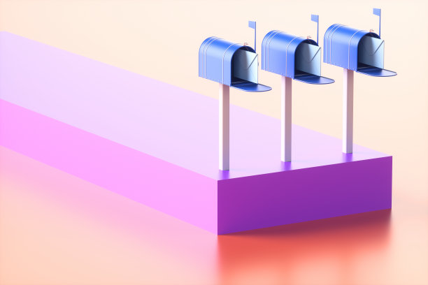 三个蓝色邮箱和橙色背景的信封的概念。三维渲染图图片下载