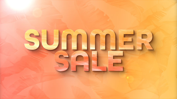 夏季销售字体与橙色渐变背景和微妙的棕榈叶和复制空间图片下载