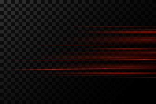 一组红线，激光束，明亮的光束与闪光和灰尘在透明的背景。图片下载