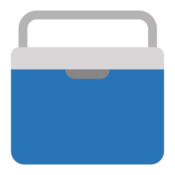 冰箱图标。手持冰箱唱歌。冰冷却器符号。冰箱盒子。冰淇淋冰箱。平的风格。图片下载