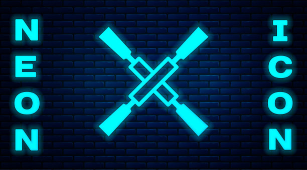 发光的霓虹灯桨或桨船图标孤立的砖墙背景。向量图片下载