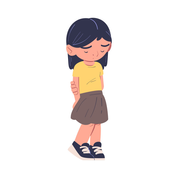 压力大、孤独的小女孩，悲伤的儿童，校园欺凌和嘲弄卡通矢量插图图片下载