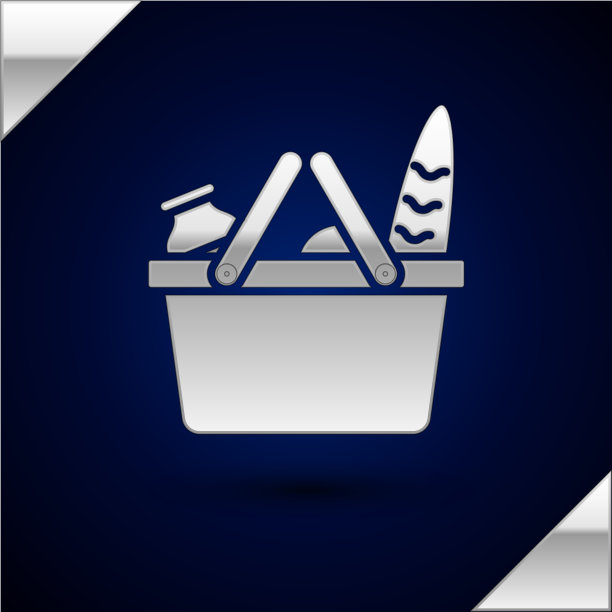 银色购物篮和食品图标孤立在一起图片下载