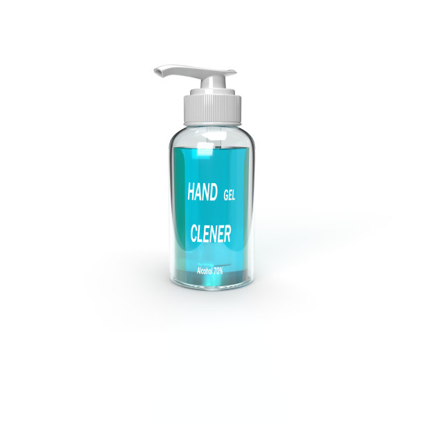 液体玻璃瓶带泵，冠状病毒护手，3D洗手液虚拟容器，洗手液酒精洗手液带泵。白色背景图片下载