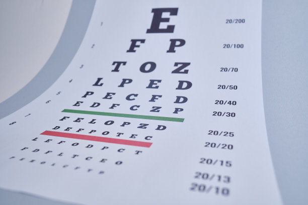 用于医院和眼科诊所眼科检查的视力表视图，右侧有复制空间。健康的概念图片下载