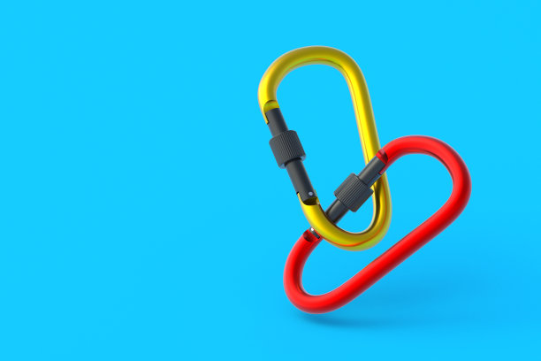 卡宾枪。登山用的卡宾枪。极限运动的配件。在高海拔工作。副本的空间。三维渲染图片下载