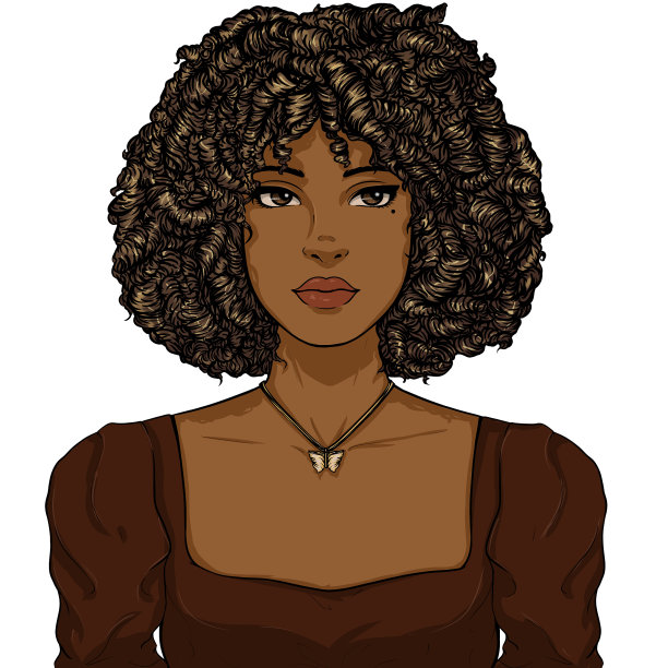 一个黑色卷发女孩的肖像。非洲裔妇女图片下载