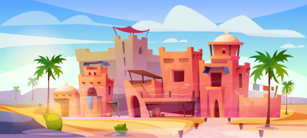 古代阿拉伯城市海报矢量图片下载