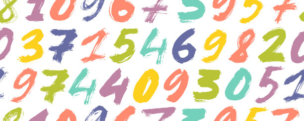 多色毛笔绘制大胆的数字无缝图案。图片下载
