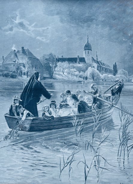 孩子们从修道院学校乘船回家图片下载