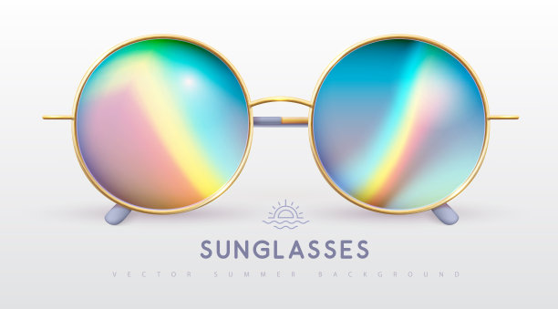 逼真的全息流圆形太阳镜。矢量插图。图片下载