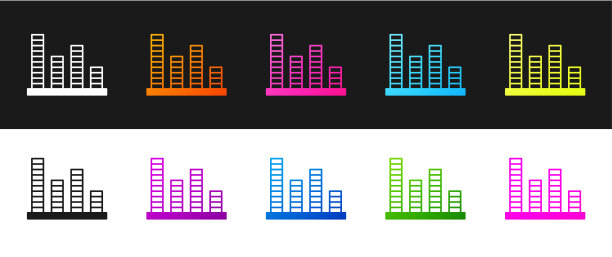 设置音乐均衡器图标隔离在黑白背景。声波。音频数字均衡器技术，控制台面板，脉冲音乐。向量图片下载