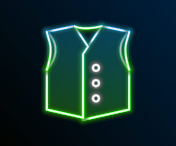 发光的霓虹线马甲图标孤立的黑色背景。经典的背心。男士正装。色彩缤纷的轮廓概念。向量图片下载
