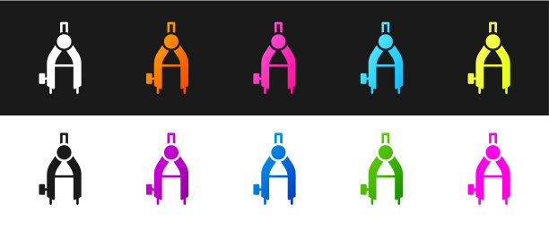 设置绘制指南针图标孤立的黑色和白色的背景。指南针的迹象。绘画和教育工具。几何工具。向量图片下载