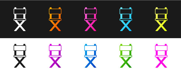 集导演电影椅子图标孤立的黑白背景。电影行业。向量图片下载