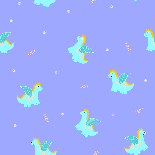 恐龙无缝图案。手绘插图与蓝龙为儿童纺织品，衣服，配件，生日聚会装饰。涂鸦矢量卡通人物印刷设计服装。图片下载