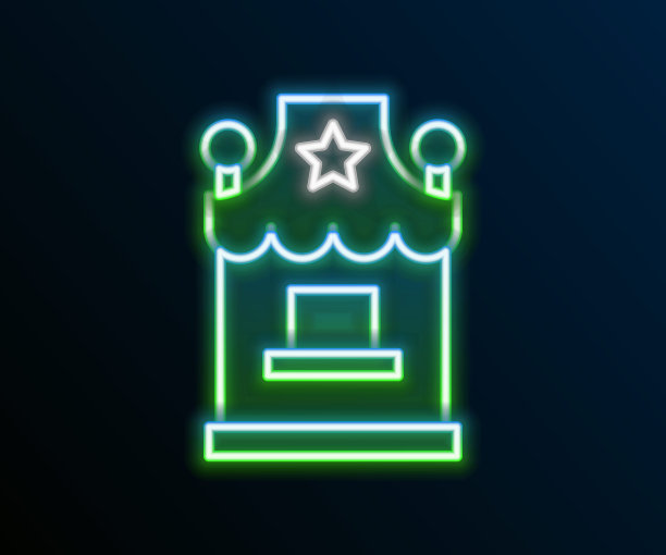 发光的霓虹灯线票务票房图标孤立的黑色背景。售票亭用于出售景点和体育活动的门票。色彩缤纷的轮廓概念。向量图片下载