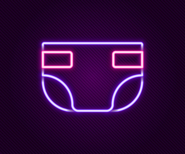 发光的霓虹灯线婴儿吸收尿布图标孤立的黑色背景。色彩缤纷的轮廓概念。向量图片下载