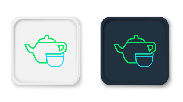 传统的中国茶道图标孤立在白色背景上。茶壶和杯子。色彩缤纷的轮廓概念。向量图片下载