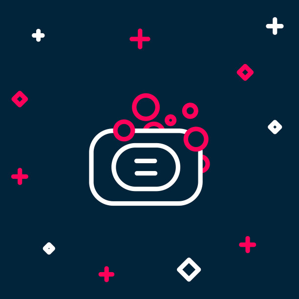 线栏的肥皂图标隔离在蓝色背景。有泡泡的香皂。色彩缤纷的轮廓概念。向量图片下载