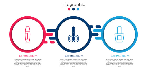 固定线睫毛刷，剪刀和指甲油瓶。业务信息图表模板。向量图片下载