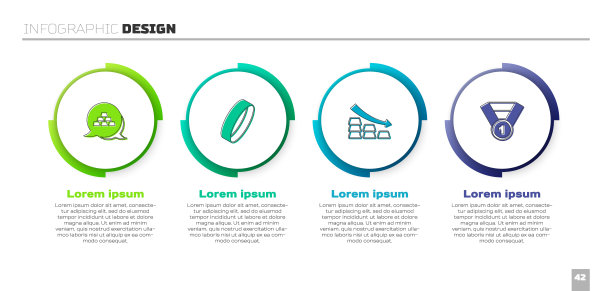 金条、戒指、金色下跌箭头和奖章商业信息图表模板矢量素材图片下载