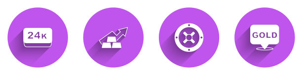 设置金条24k，成长箭与黄金，安全和图标长阴影。向量图片下载