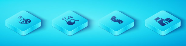 设置等距试管有毒液体，电站工厂和病毒图标。向量图片下载