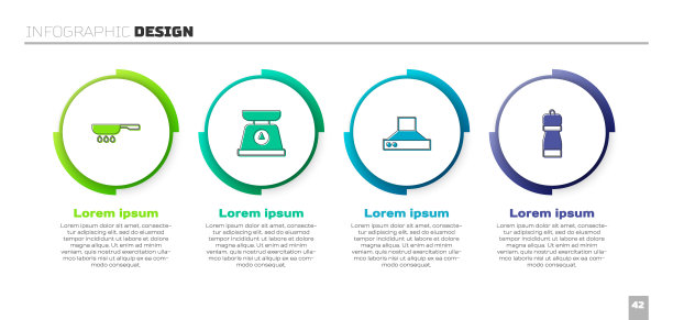 设置煎锅，天平，厨房抽风机和胡椒。业务信息图表模板。向量图片下载