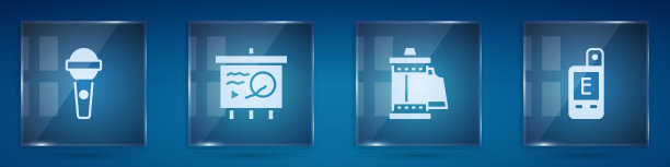 设置麦克风，场景黑板，相机胶卷和测光表。方形玻璃板。向量图片下载