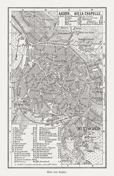 德国亚琛历史城市地图，木刻，1893年出版图片下载