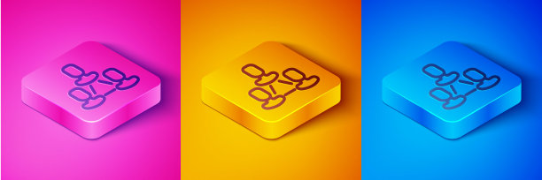 等距线业务层次结构图信息图表图标隔离粉红色和橙色，蓝色背景。公司组织结构图形元素。方形按钮。向量图片下载