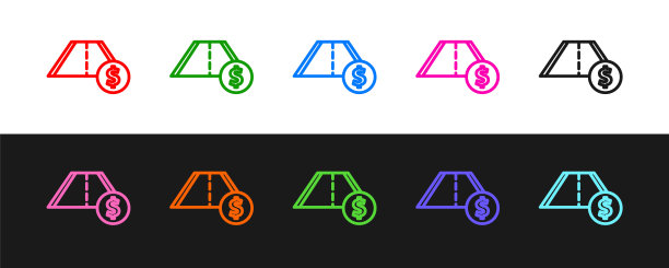 设置收费公路交通标志。在黑白背景上孤立的路标图标。指针的象征。街道信息标志。方向的信号。向量图片下载