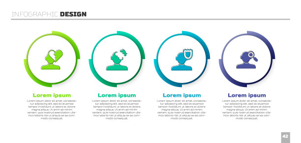 集心碎或离婚，解决心理学问题，心理学与发现。业务信息图表模板。向量图片下载