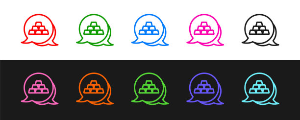 设置行金条图标孤立的黑色和白色的背景。银行经营理念。向量图片下载