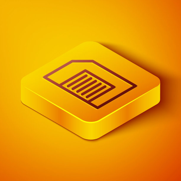 等距线洗衣洗涤剂自动洗衣机图标隔离在橙色背景。黄色方形按钮。向量图片下载