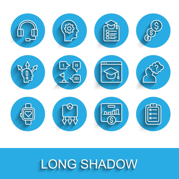 设置线智能手表，减肥，耳机，关键绩效指标，待办事项规划，规划策略，问号和在线教育图标。向量图片下载