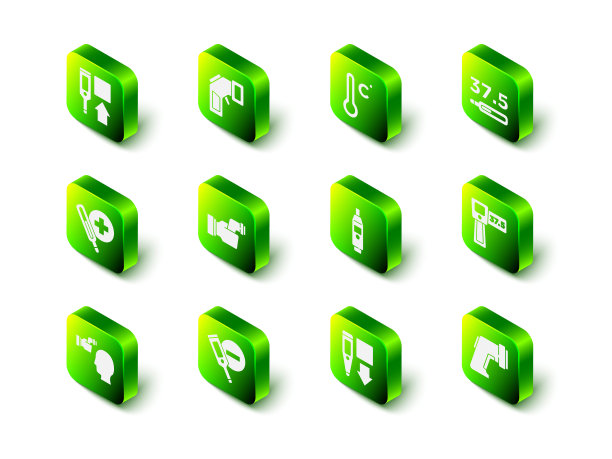 设置数字温度计，气象学，医学和图标。向量图片下载