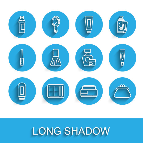 套装线面霜或乳液化妆管，眼影调色板，香水，手包，化妆刷，和图标。向量图片下载