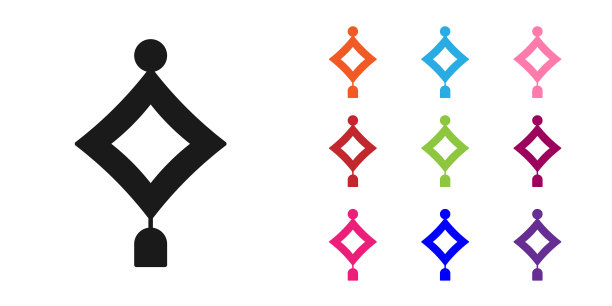 白色背景上的黑色中式纸灯笼图标。设置彩色图标。矢量图片下载