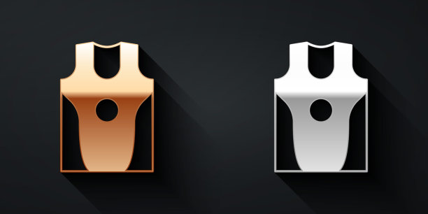 金和银拳击球衣和t恤图标孤立的黑色背景。长影式。向量图片下载