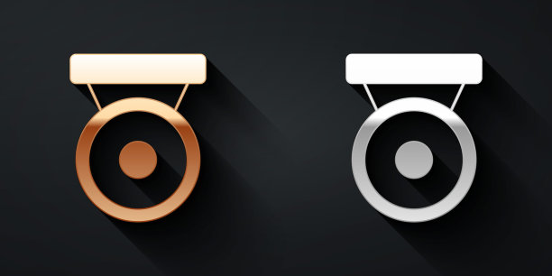 金和银的拳击锣图标孤立的黑色背景。拳击贝尔。长影式。向量图片下载