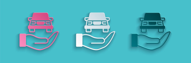 剪纸汽车服务检查汽车图标孤立的蓝色背景。汽车服务。纸艺风格。向量图片下载